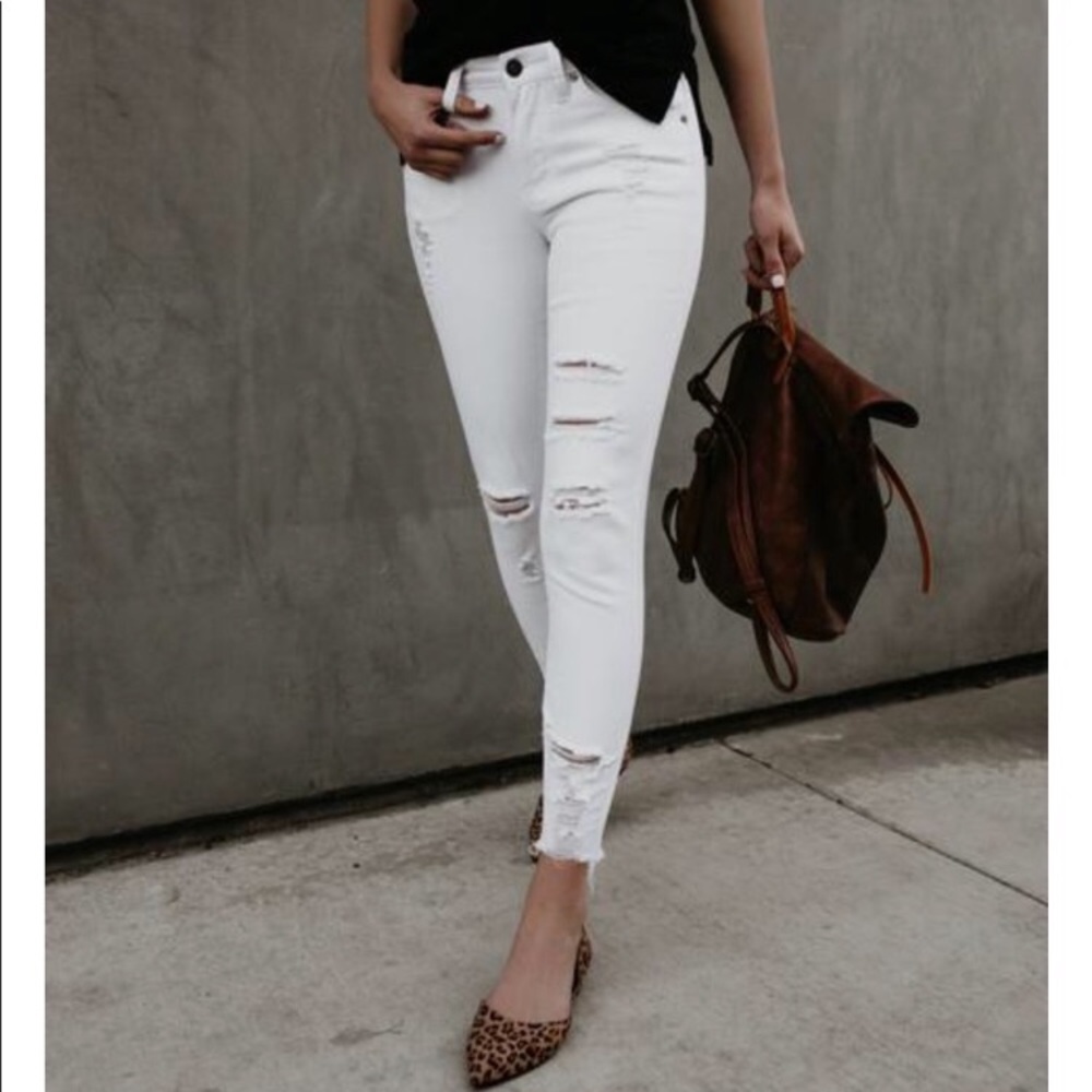 Worldwide Distressed Frayed Skinny White Jeans